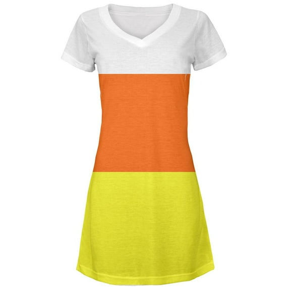 Halloween Candy Corn Costume Juniors V-Neck Beach Cover-Up Dress