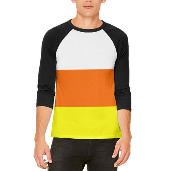 Halloween Candy Corn Costume Mens Raglan T Shirt White-Black SM