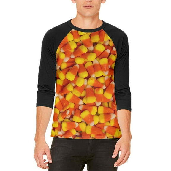 Halloween Candy Corn Mens Raglan T Shirt White-Black X-LG