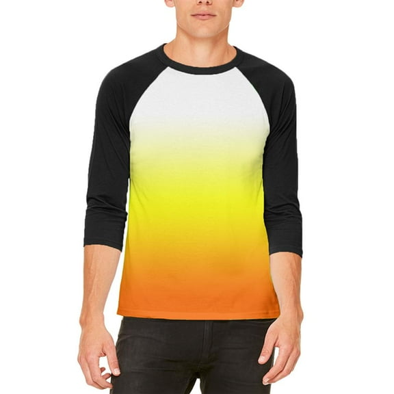 Halloween Candy Corn Ombre Costume Mens Raglan T Shirt White-Black X-LG