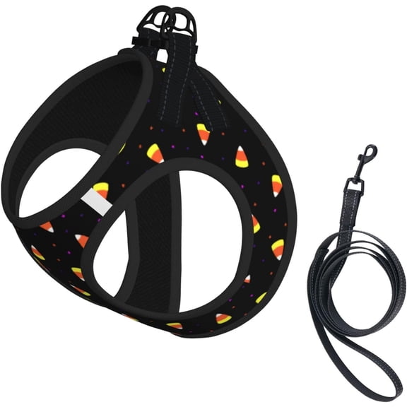 Halloween Candy Corn Pattern No Pull Dog Harness and Leash Set, Cute Reflective Adjustable Vest for Small Dogs,Breathable Mesh Puppy Harness for Walking Hiking,Small