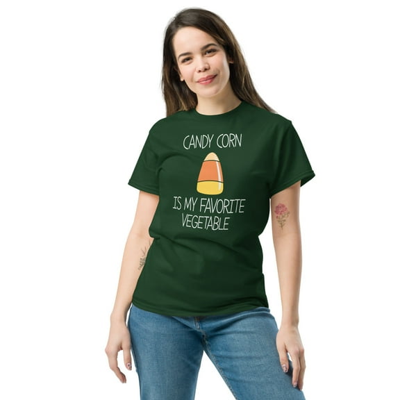 Halloween Candy Corn T-Shirt, Funny Women's Halloween Tee (Forest Green, M)