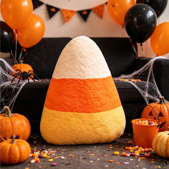 Halloween Candy Corn Throw Pillow, Candy Corn Shaped Cushion, Classic White Orange Yellow 3-Color Stuffed Decorative Pillow for Fall Home Decor