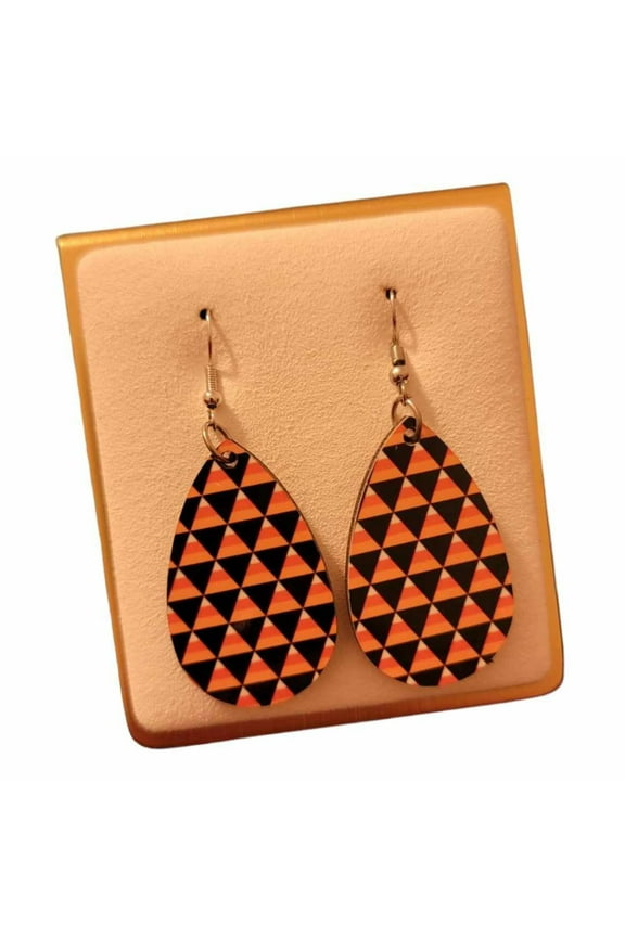 Halloween Candy Corn Wooden Teardrop Earrings