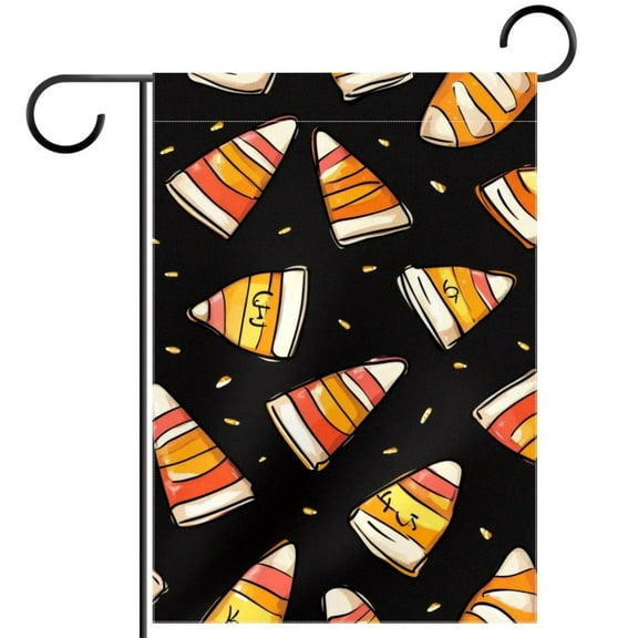 Halloween Candy Corn on Black Background Garden Flag Double Sided House Flag for Outdoor Home, Personalized All Year Round Yard Decor 12 x 18 Inch