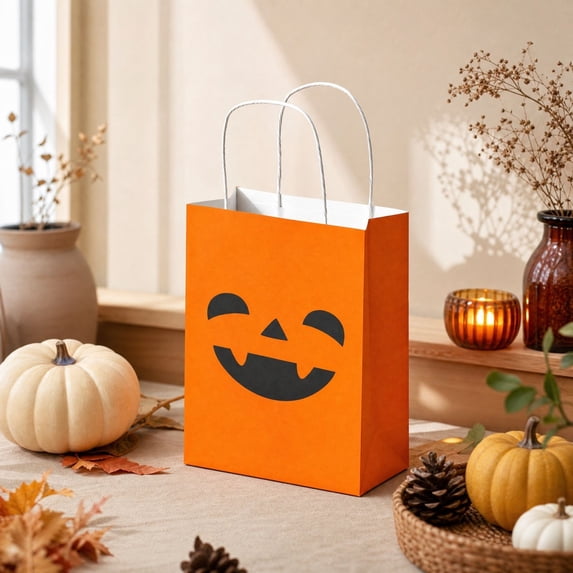 Halloween Candy Gift Bags,Pumpkin Style Kraft Paper Candy Goodie Bags with Handle,Perfect for Candy,Treats,and Party Favors