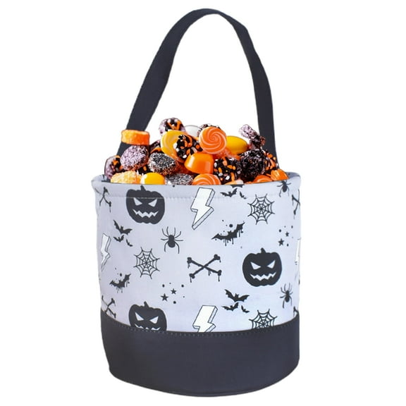 Halloween Candy Handbag Basket, Canvas Jute Cloth Trick or Treat Bag, Large Capacity Tote Bucket for Kids Party Storage, Reusable Halloween Decorative Bucket