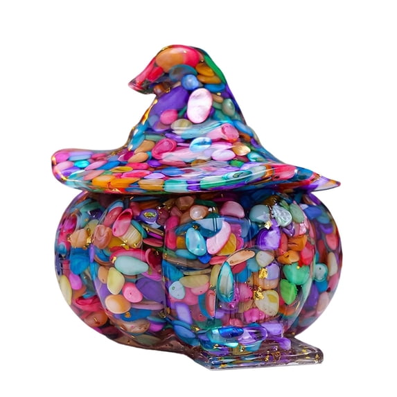 Halloween Candy Jar 4 X 4 Inch Resin Witch Hat Pumpkin Storage Jar with Lid Colorful Halloween Candy Dish for Halloween Party Decor Home Countertop Halloween Decorations 1 Pack