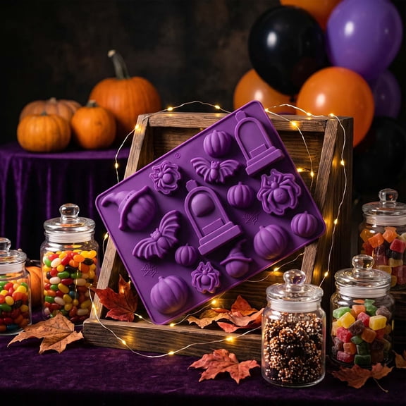 Halloween Candy Mold Silicone, Spooky Pumpkin Ghost Treats Shaper for Chocolate Fondant Wax, Flexible Non-Stick Easy Release Craft Casting Tool for Holiday Party Decorations Handmade Gift Making