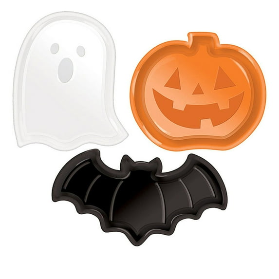 Halloween Candy Plate Pumpkin Ghost Bat Shaped Plastic Serving Platter