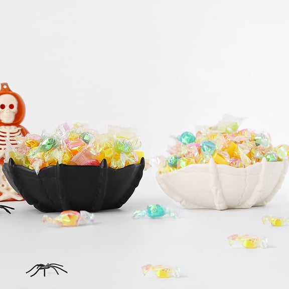Halloween Candy Plate Set, 2 Piece Black and White Palm Shaped Serving Tray for Party Snacks Table Decor