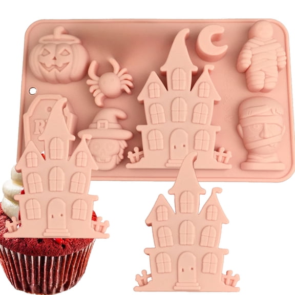 Halloween Candy Silicone Mold, Pumpkin Bat Witch Hat Shapes, Gummy Fondant Baking Tool for DIY Sugar Decor, Includes 1 Mold