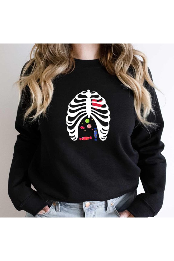 Halloween Candy Skeleton Rib Cage Funny Graphic Tee, Sweet - Top Pick SW19332 Unisex Sweatshirt, Up to Size 5XL