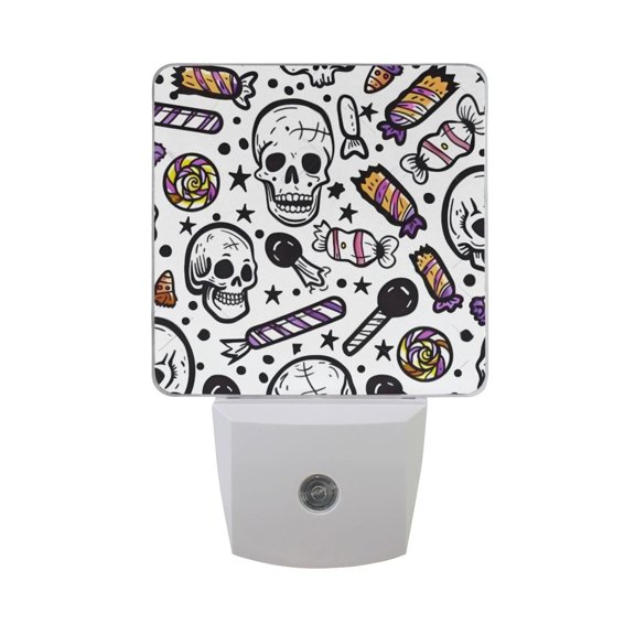 Halloween Candy Skull Star Night Light 2 Pack LED Nightlight Plug into Wall Dusk to Dawn Sensor Soft White