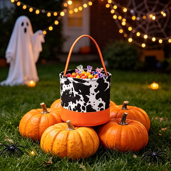 Halloween Candy Storage Basket Adult Handheld Pumpkin Cloth Basket Orange 1 Count