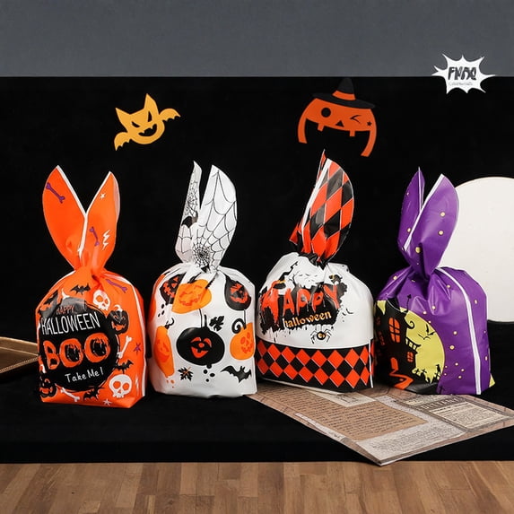 Halloween Candy Treat Bags, 50pcs Assorted Bunny Ear Plastic Gift Bags for Trick-or-Treat Party Favors,A