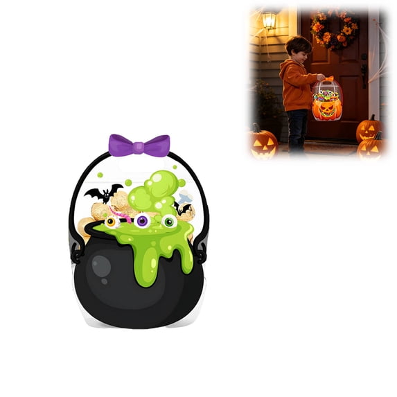 Halloween Candy Treat Bags With Handles, Cauldron & Pumpkin Shaped Clear Zipper Goodie Pouches, Trick‑Or‑Treat Gift Bags For Holiday Party Favors(Green)