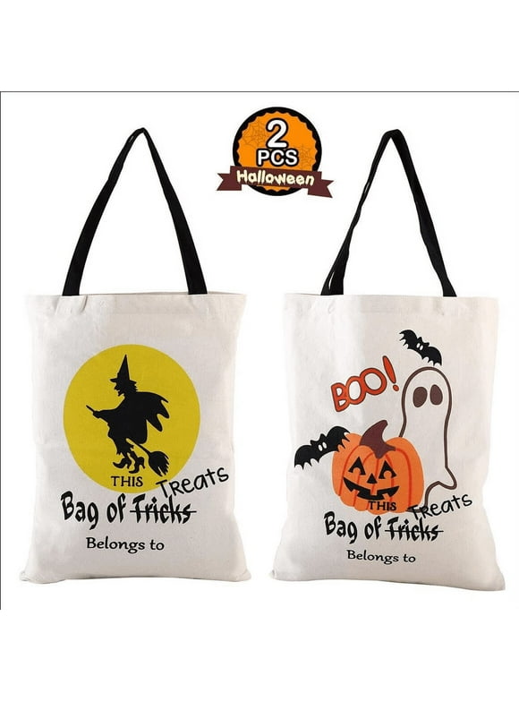 Halloween Canvas Bags with Handles Canvas Trick or Treat Bags Halloween Tote Bags for Kids,19 x 14 inch Pumpkin 2PC