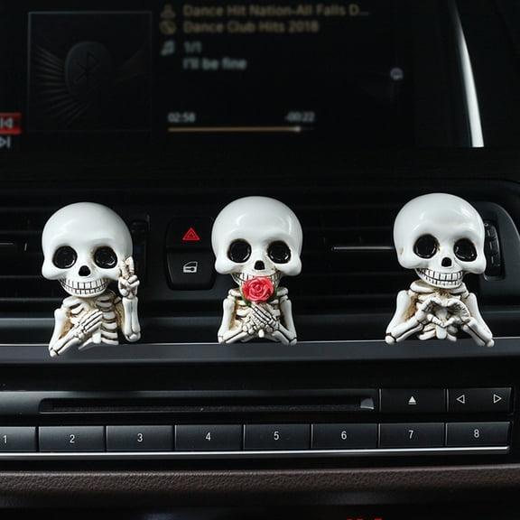 Halloween Car Bust Ghost Three Piece Set, Resin Skull Car Decoration, Car Aromatherapy Ghost Decor for Halloween and Home