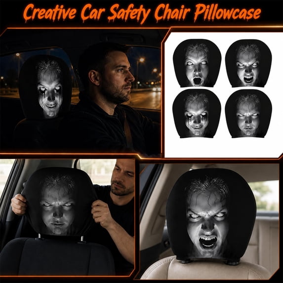 Halloween Car Decorations 2 Piece Set Spooky Car Headrest Pillow Covers for Holiday Car Interior Protection 11X10 Inches