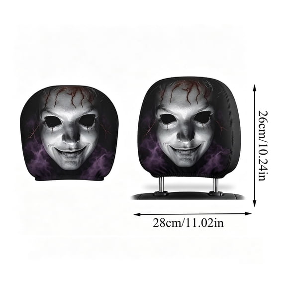 Halloween Car Headrest Covers,Funny Horror Face Stretch Head Rest Protector Decoration for Vehicle SUV,Scary Party Auto