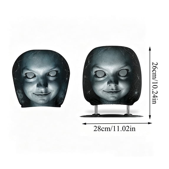 Halloween Car Headrest Covers,Funny Horror Face Stretch Head Rest Protector Decoration for Vehicle SUV,Scary Party Auto