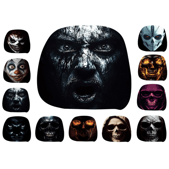 Halloween Car Headrest Covers Horror Male, Cartoon Stretchy Seat Headrest Protector Soft Polyester Fabric with Funny Print for Auto Interior Decoration