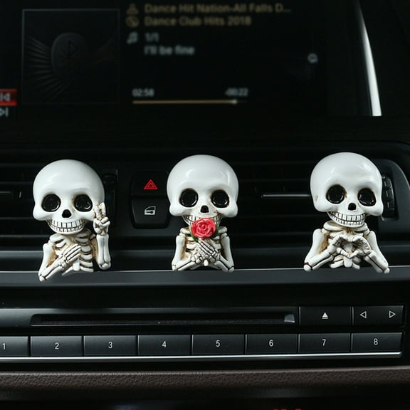 Halloween Car Skull Decor - 7.8" Resin Ghost Bust with Butterflies for Dashboard & Home (Multi-Purpose Spooky Organizer & Auto Accessory)