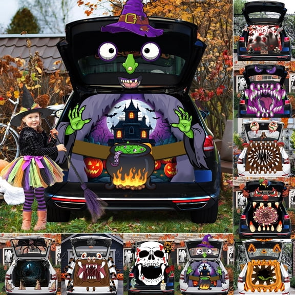 Halloween Car Trunk Decorations Kit, Witch Decals for SUV , Outdoor Haunting Yard Decor for Garage Door, Wall and Window Party Supplies, 1Pack A