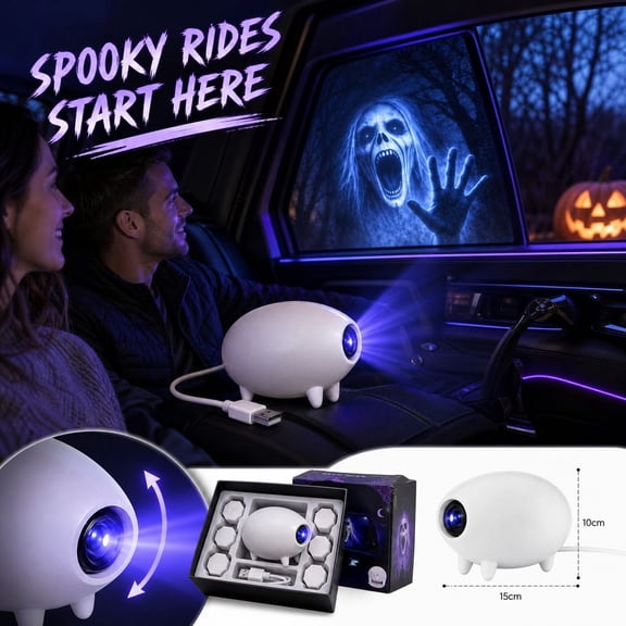 Halloween Car Window Projector | USB Powered Scary Ghost Projection Light with 16 Horror Films, 360 Degree Adjustable Spooky Window Decor for Parked Cars