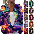 thumbnail image 1 of Halloween Cardigan Sweaters for Women Funny Halloween Pumpkin Womens Sweaters Cardigan Knit Button Down Cropped Long Sleeve Fall Winter Holiday Plus Size Tunic Sweater Purple Pink 3XL, 1 of 7