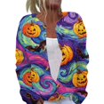 thumbnail image 1 of Halloween Cardigan Sweaters for Women Novelty Halloween Pumpkin Womens Cardigan Sweaters Knit Button Down Cropped Long Sleeve Fall Fashion Plus Size Cardigan Outwear Purple Pink 5XL, 1 of 6