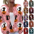 thumbnail image 1 of Halloween Cardigan for Women Funny Black Cat Womens Sweaters Cardigan Knit Button Up Cropped Long Sleeve Fall Holiday Soft Cardigan Outwear Hot Pink 5XL, 1 of 7