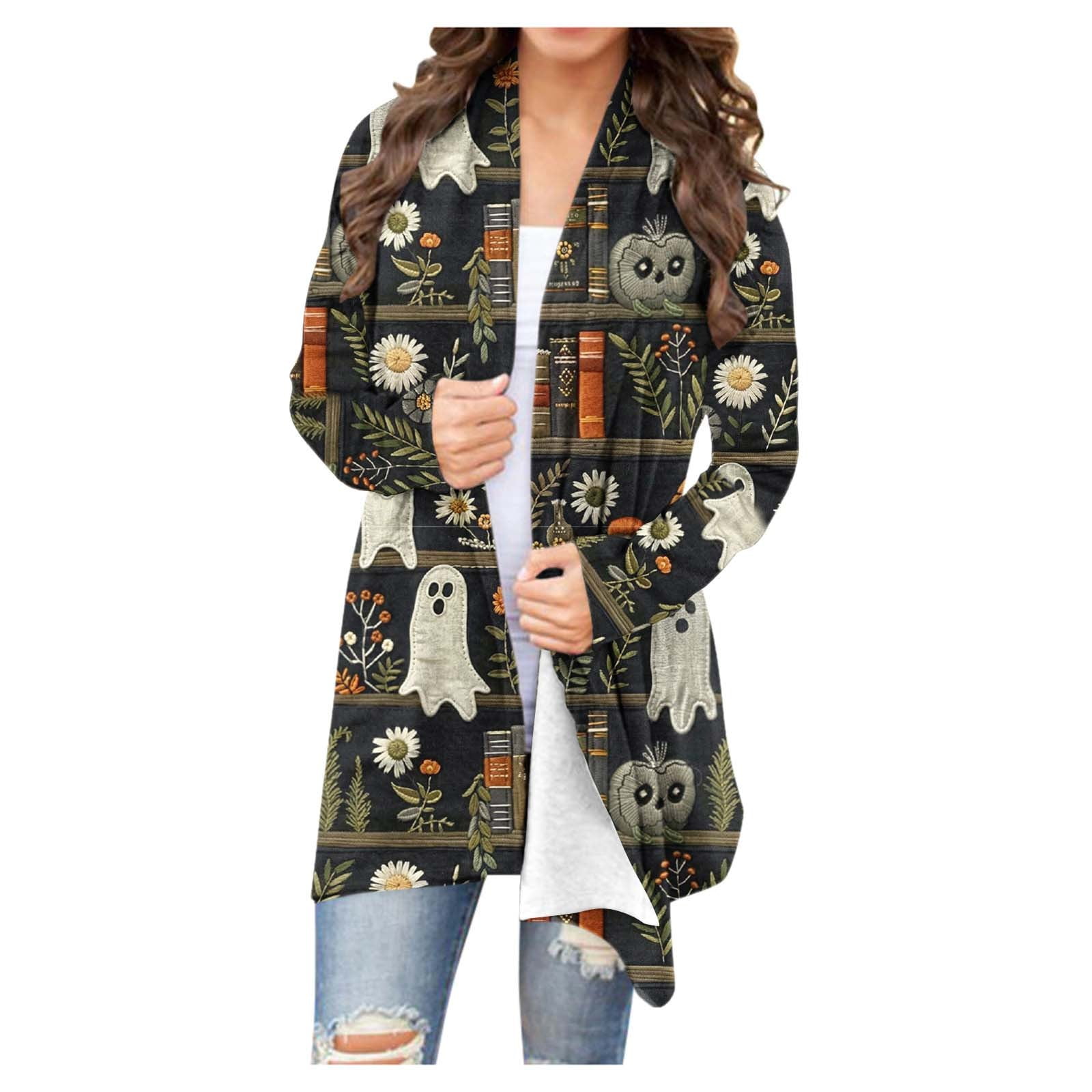 Halloween Cardigans Women Funny Ghost Graphic Spooky Season Party 2024