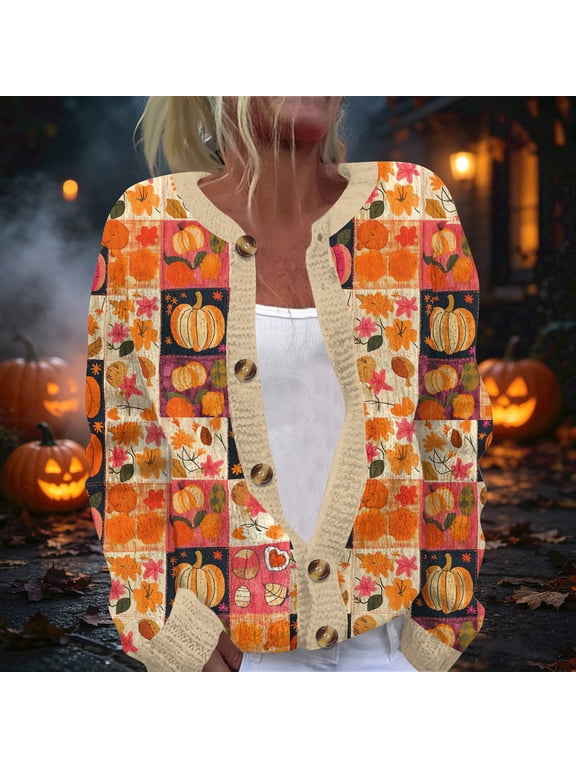 Halloween Cardigans for Women Long Sleeve Open Front Cardigan Sweaters Halloween Knitted Outwear Coat
