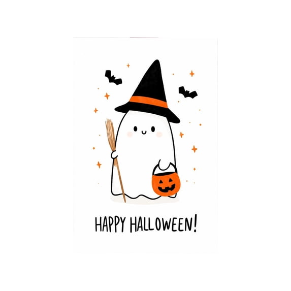 Halloween Cards, Cute Witch Ghost Illustrated Card with Matching Envelope, Blank Inside Non Scary Card for School Classroom Halloween Goodies