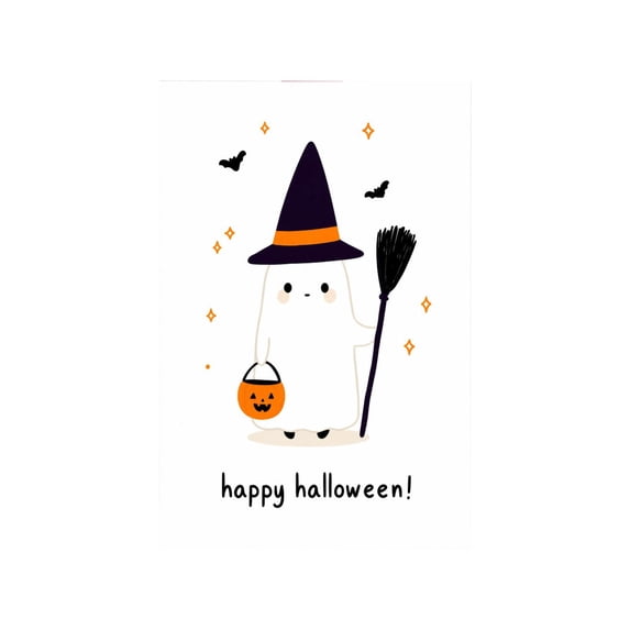 Halloween Cards, Kawaii Ghost Witch Pumpkin Pail Card with Envelope, Kids Friendly Card for School Halloween Party Giveaways