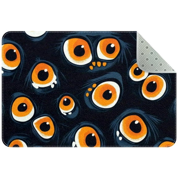 Halloween Cartoon Eyes Monsters Pattern Small Area Rug, Non-Slip Door Mat Indoor Floor Mat, Washable Kitchen Rug Entrance DMat for Bedroom Living Room