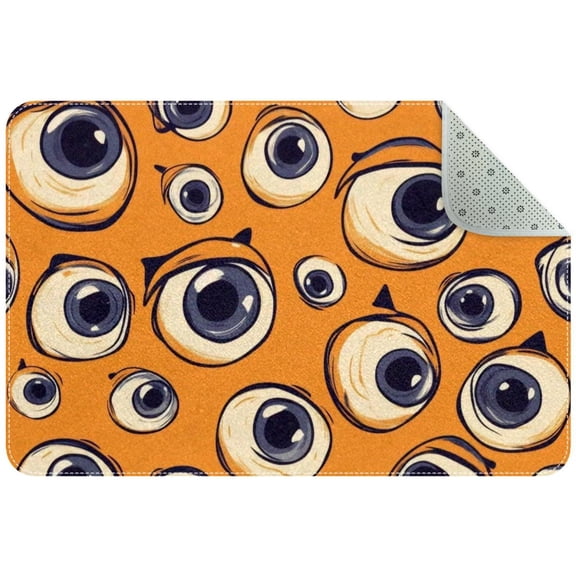 Halloween Cartoon Eyes Seamless Monsters Pattern Small Area Rug, Non-Slip Door Mat Indoor Floor Mat, Washable Kitchen Rug Entrance DMat for Bedroom Living Room