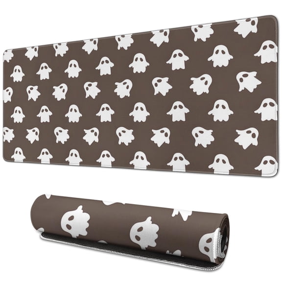 Halloween Cartoon Ghost Mouse Pad Extended Desk Mat, Kawaii Design, Spooky Spirit, Non-Slip Base, Stitched Edge For Gaming, Laptop, Gaming Mouse Pad Desktop 31.5x11.8 Inch