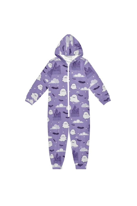 Halloween Cartoon Ghost One Piece Pajamas Soft Jumpsuit Cozy Sleep and Play Romper Zipper and Pockets 4T