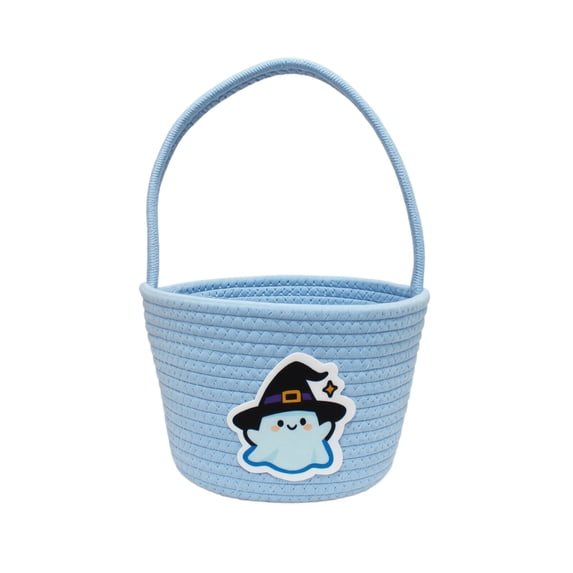 Halloween Cartoon Gift Basket Holiday Bucket Festive Party Tote Handheld Storage Organizer for Home Decoration Container Seasonal Decor , 1Pack Blue