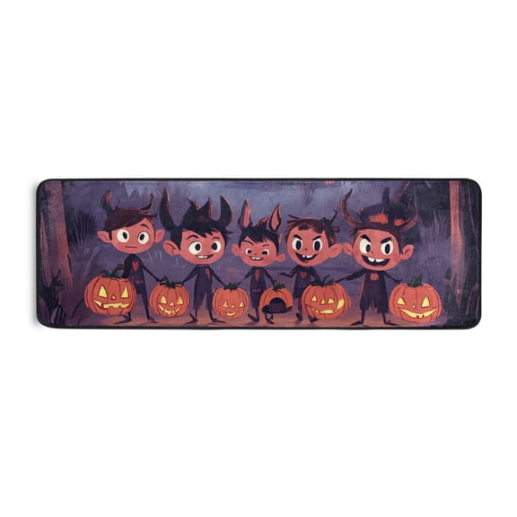 Halloween Cartoon Kids and Pumpkin Lights Runner Rug for Hallways Kitchen Non Slip 2'x 6' Washable Hall Carpet for Bedroom Entryway Laundry Room