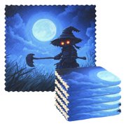 Halloween Cartoon Scarecrow Kitchen Cloth Dish Towels for Drying Washing Absorbent Dish Rags 6 Pack