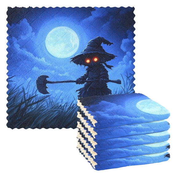 Halloween Cartoon Scarecrow Kitchen Cloth Dish Towels for Drying Washing Absorbent Dish Rags 6 Pack