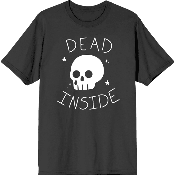 Halloween Cartoon Skull Dead Inside Crew Neck Short Sleeve Adult T-shirt-Large-Charcoal