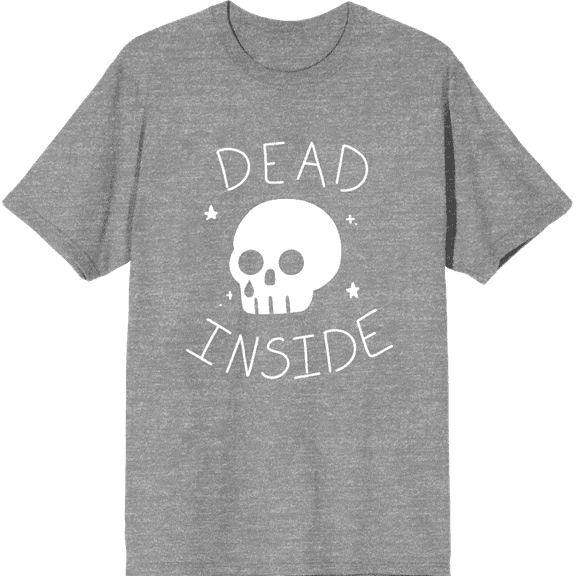 Halloween Cartoon Skull Dead Inside Crew Neck Short Sleeve Adult T-shirt-XS-Heather Gray