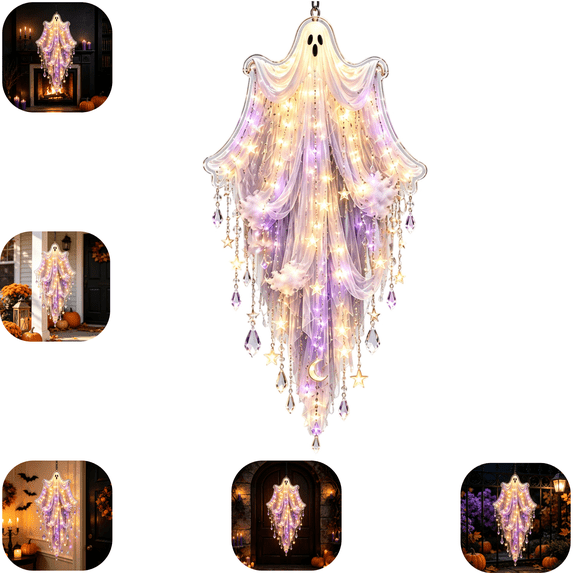Halloween Cascade Wall Light, Gothic Hanging LED Wall Decor with Ghost Veil Design for Entryway Living Room Mantel Stair Wall Halloween Decoration
