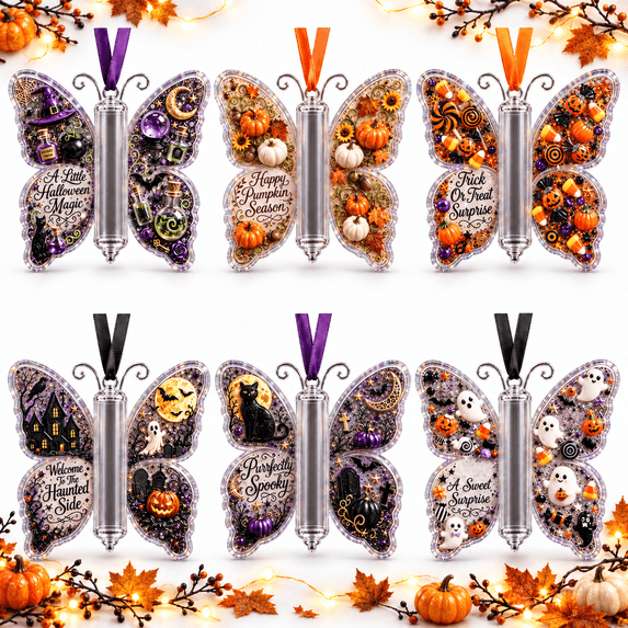 Halloween Cash Gift Ornament, 6Pcs Butterfly Acrylic Money Holder for Cash, Clear Xmas Tree Hanging Decoration, Unique Stocking Stuffer Money Gift