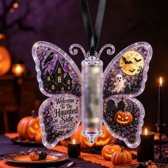 Halloween Cash Gift Ornament, Clear Acrylic Butterfly Design G Rolled Cash Tube Holder, with Festive Keepsake Design for Halloween Tree Mantel and Spooky Party Gifts